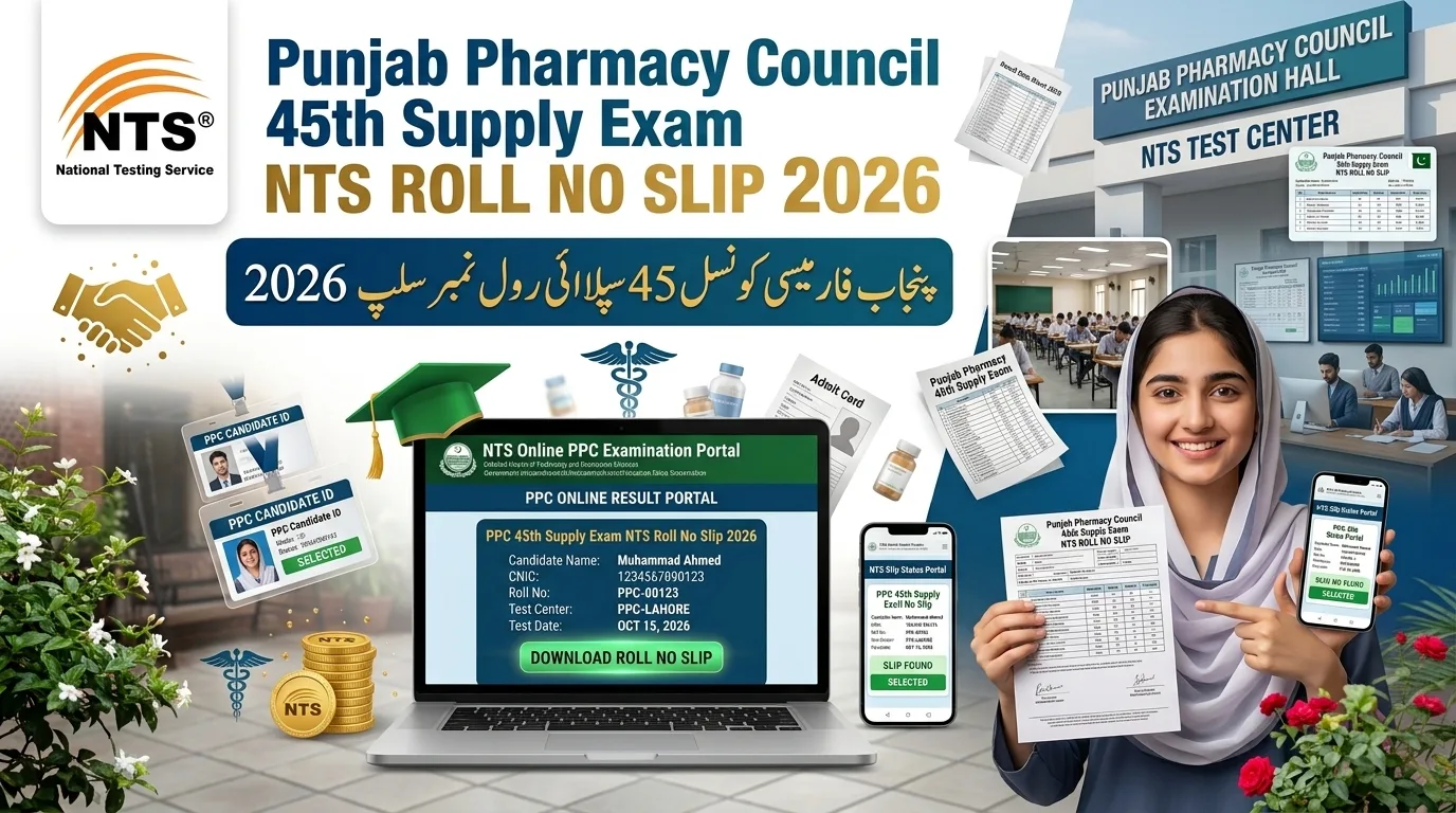 Punjab Pharmacy Council 45th Supply Exam NTS Roll No Slip